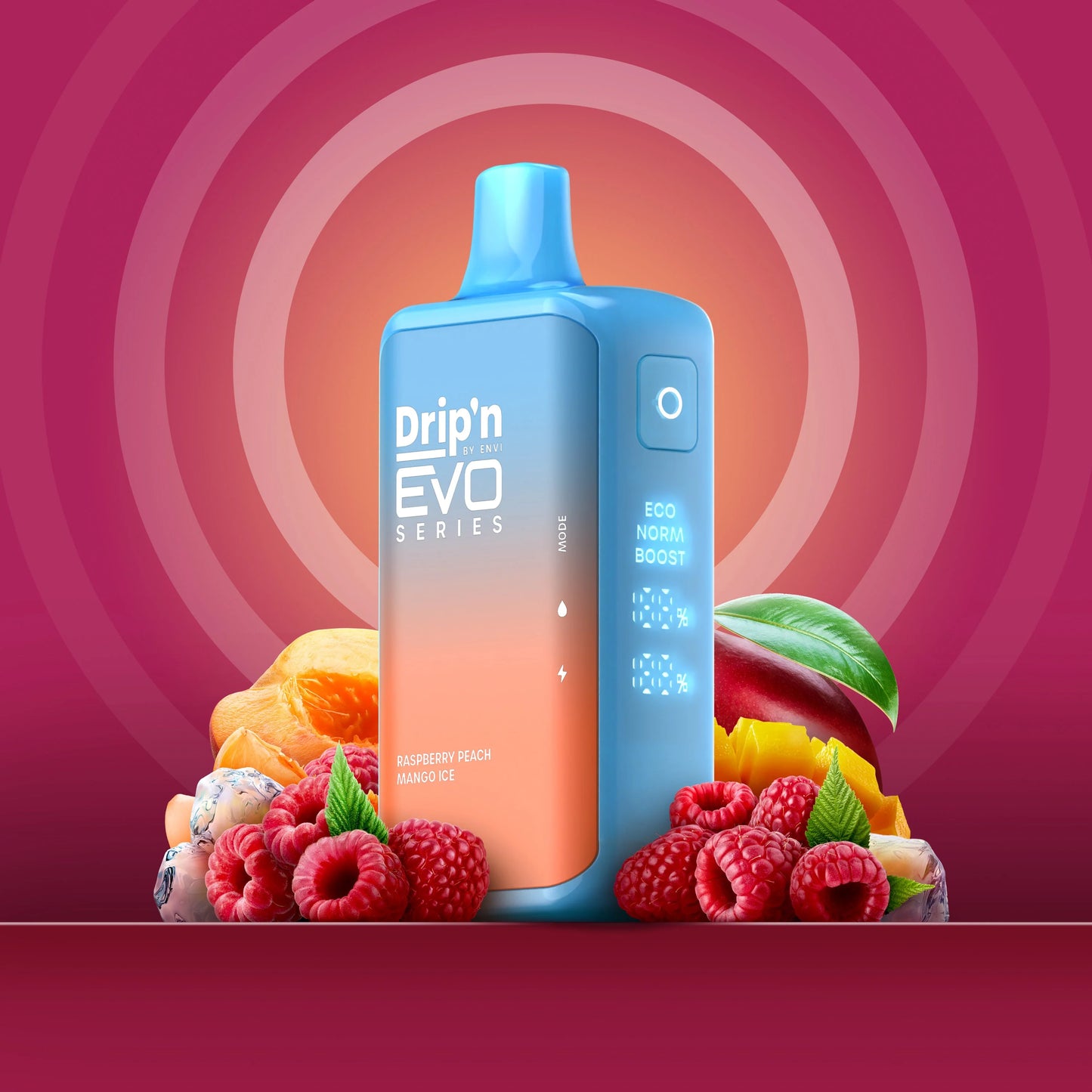 Drip'n by Envi Evo Series 28k raspberry peach mango ice 20mg Disposable
